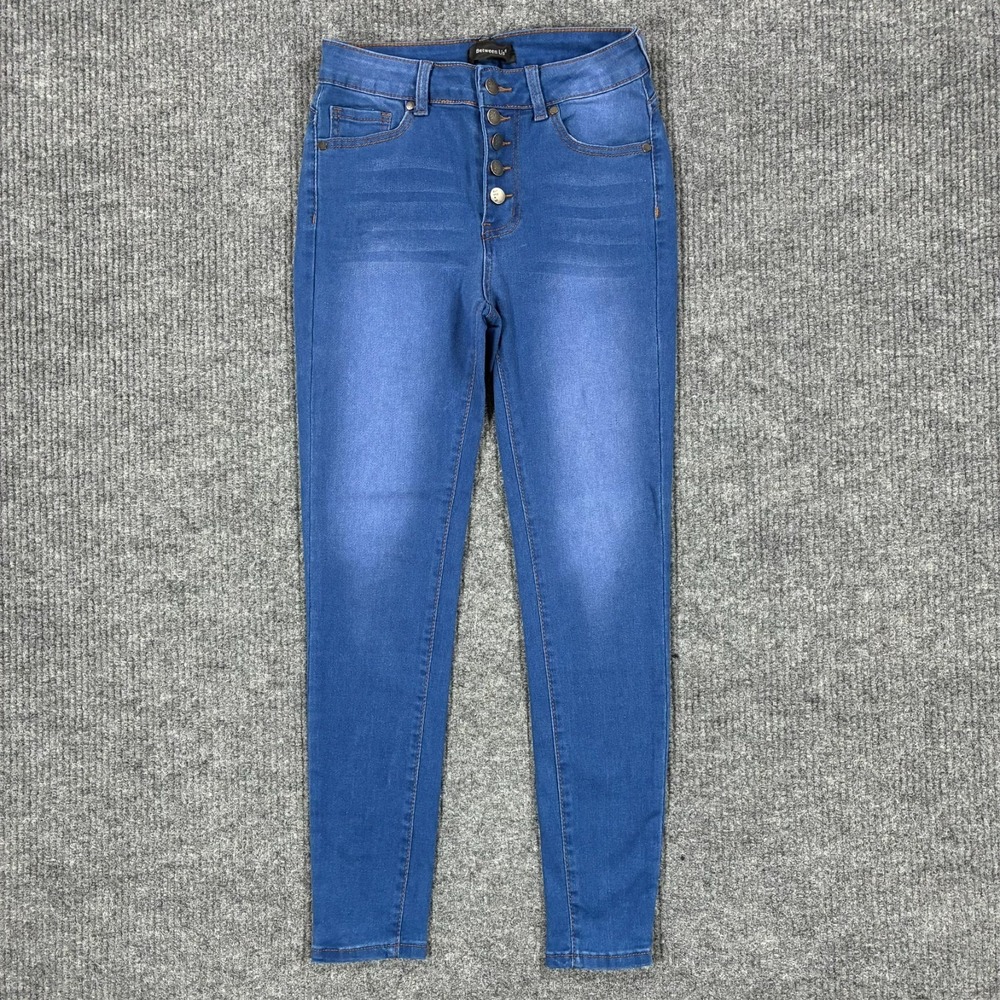 Between Us Womens Size 7 Mid Rise Skinny Jeans Button Fly Blue Stretch Denim